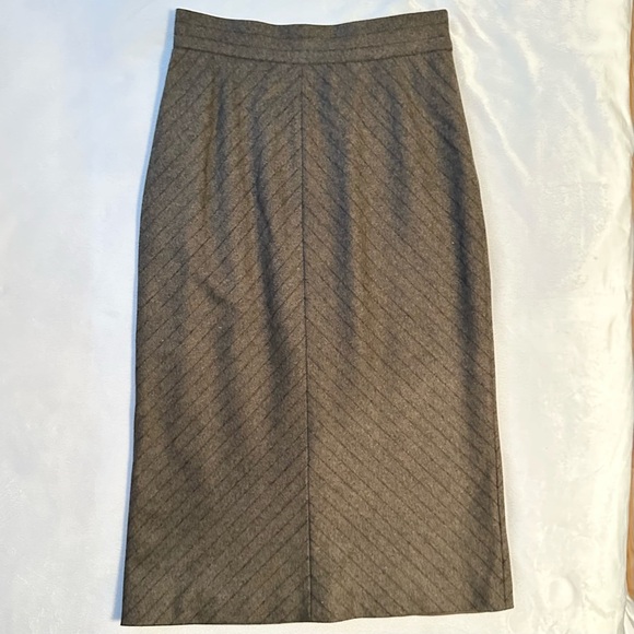 Vintage Valentino Miss V Wool Tweed Stripe Print Midi Pencil Skirt 10 brown tan - Picture 1 of 7